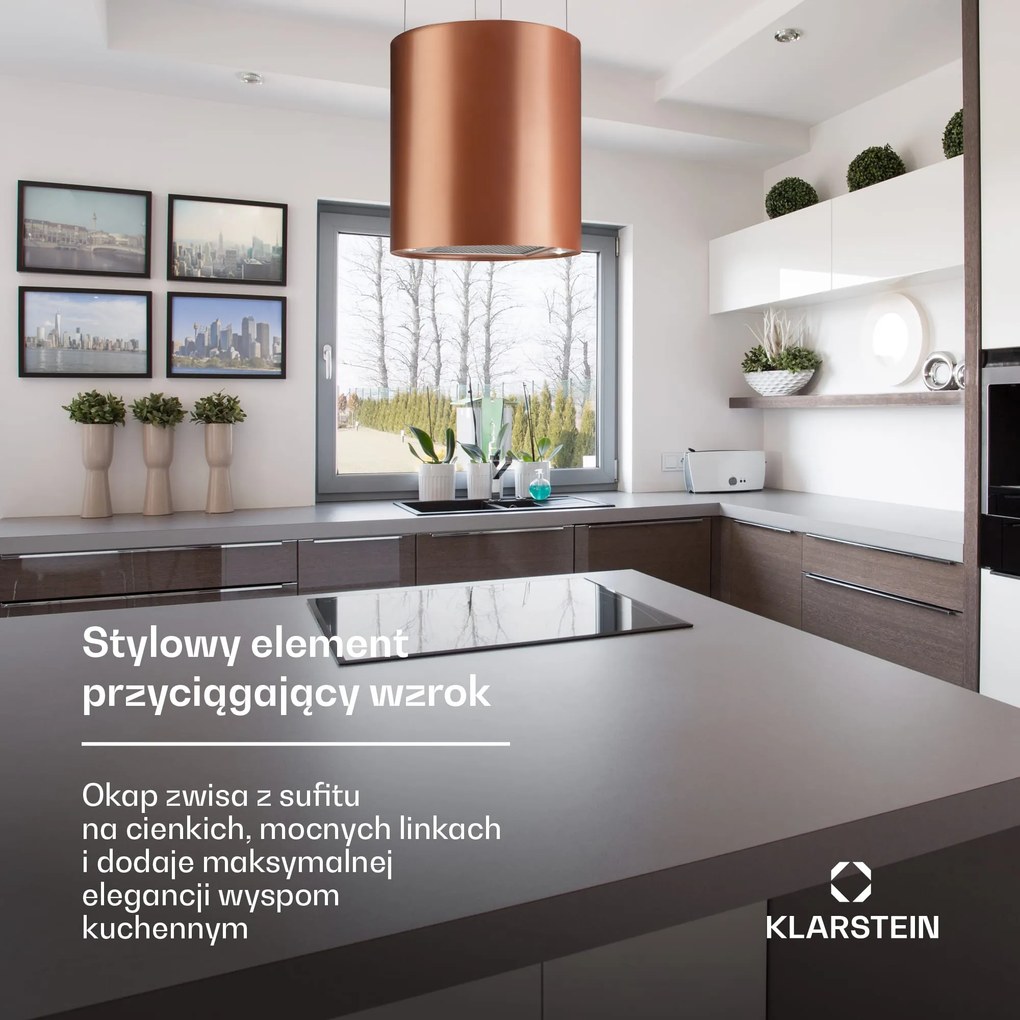 Klarstein Barett 35cm 521.8 m³/h Okap Wyspowy Miedź