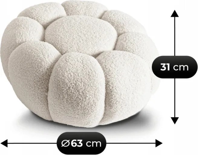 Fotel Wypoczynkowy Obrotowy PETTIT Kremowy z Pufą w Tkaninie Teddy Boucle