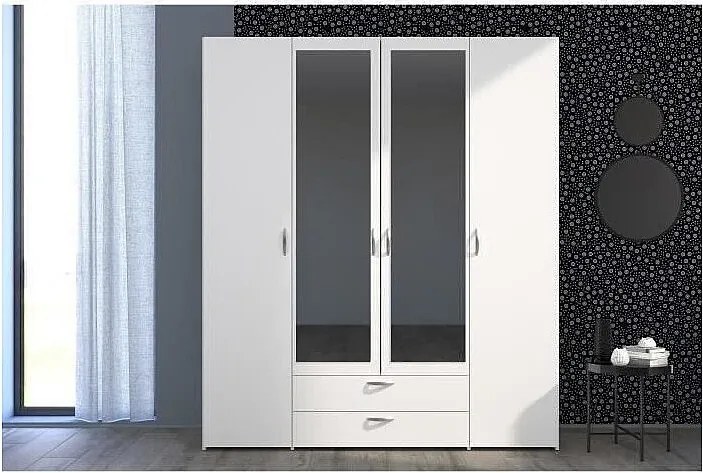 Szafa VARIA Biała 4 Drzwi Lustra 2 Szuflady L 160 x W 185 cm