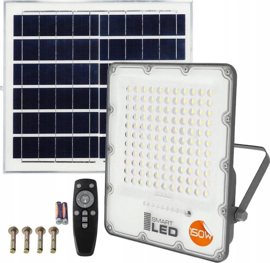 LED Ściemnialny solarny reflektor LED/150W/3,2V 5000K 15000 mAh IP65 czarny + pilot