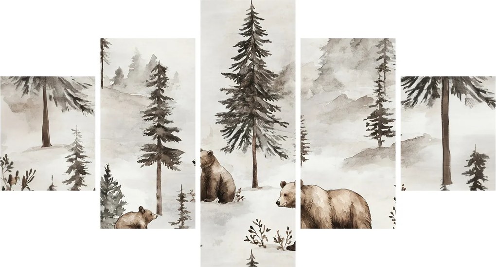Obraz - Las z niedźwiedziami (125x70 cm)