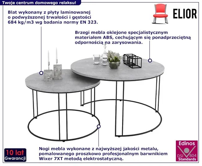 Zestaw dwóch stolików kawowych czarny + beton - Eksa 4X