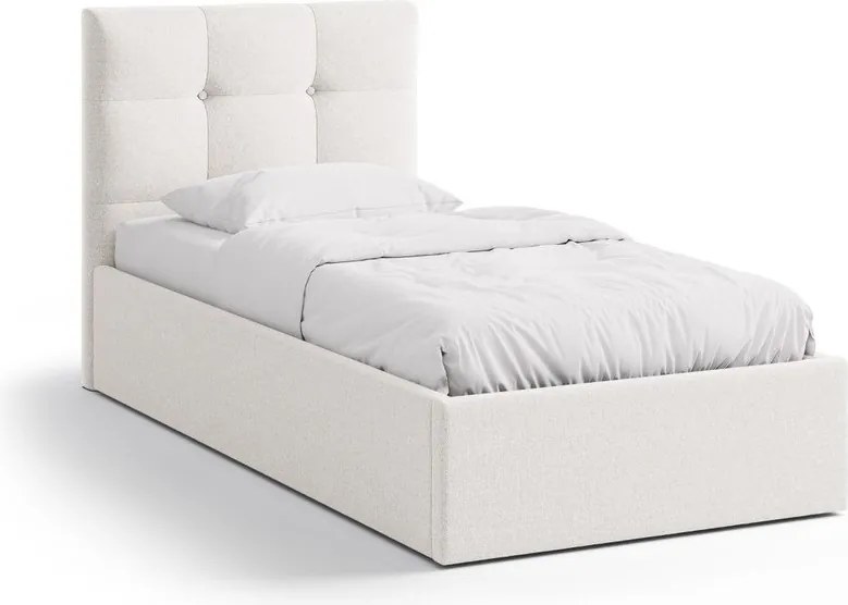 Kremowe tapicerowane łóżko jednoosobowe ze schowkiem i stelażem 90x200 cm Phaedra – Micadoni