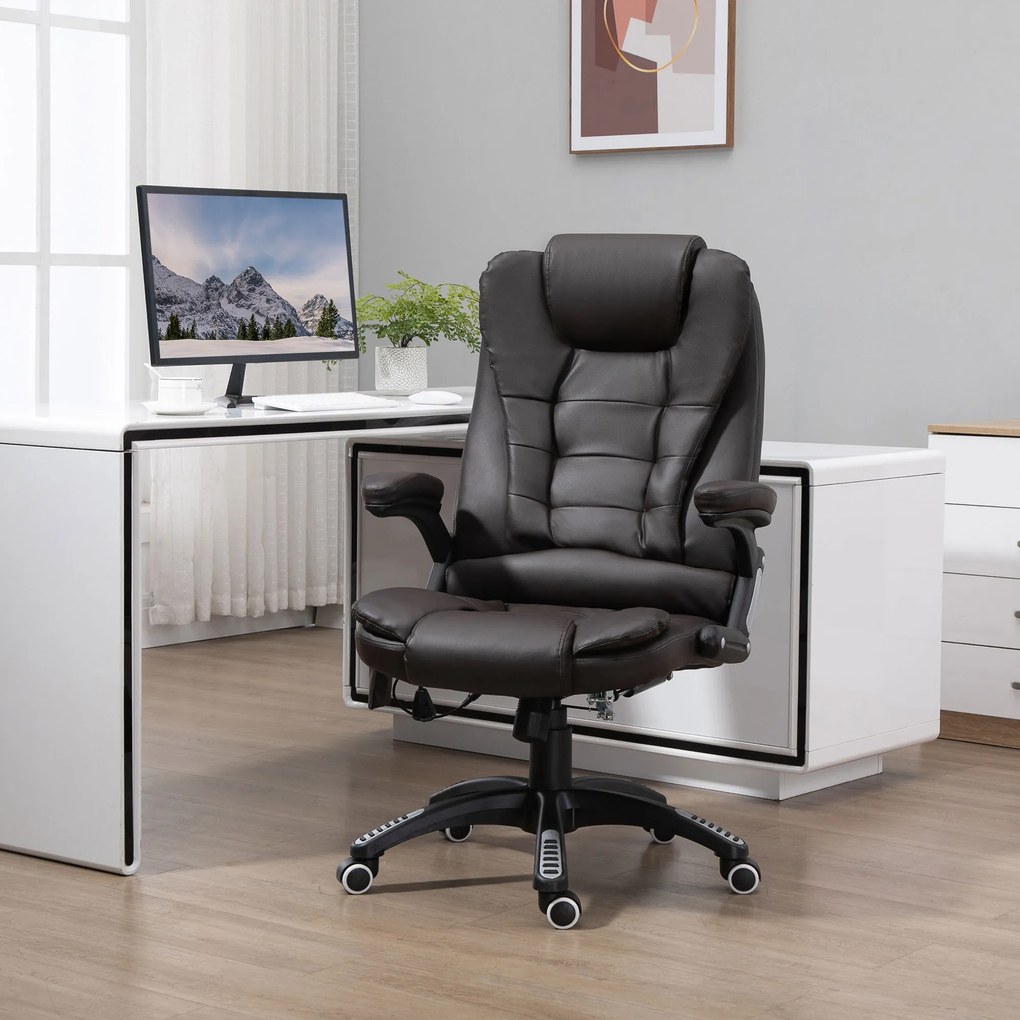 HOMCOM Fotel biurowy ergonomiczny obrotowy z masażem i podgrzewaniem ciemny brąz | Aosom PL