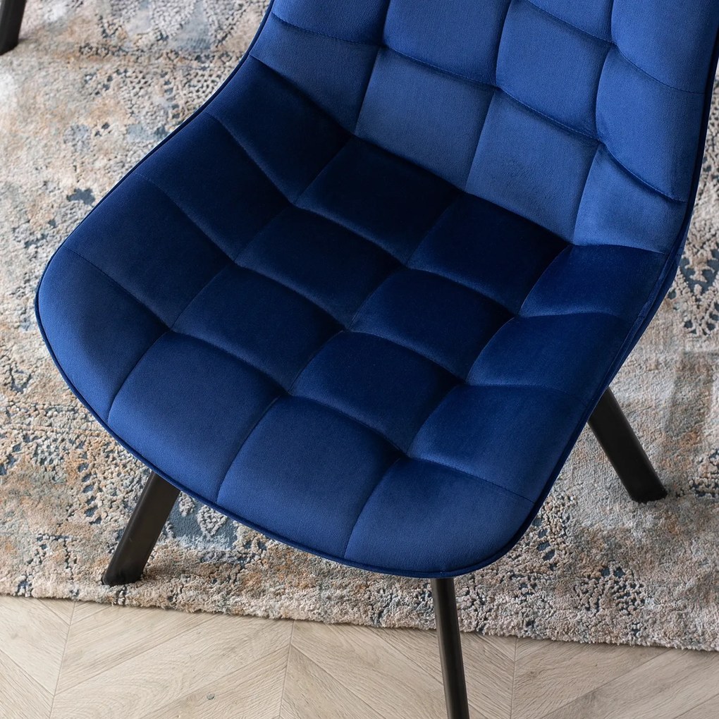 Zestaw 4x Krzesło Tapicerowane RICK do Salonu Granatowe Welurowe Nowoczesne Loft