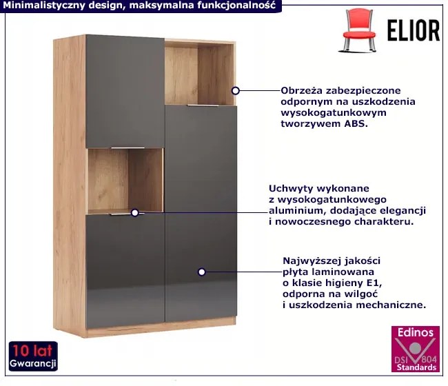 Nowoczesny półotwarty regał dąc craft + lava mat - Kyle 4X