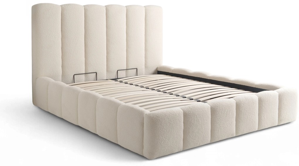 Łóżko tapicerowane Aura 180x200 z pojemnikiem - jasny beż bukla Quelle 02
