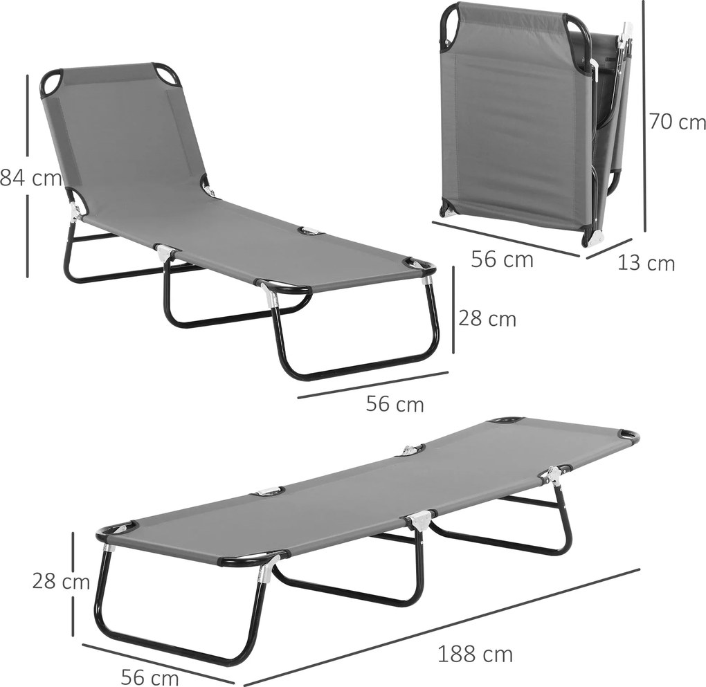 Outsunny Zestaw 2 składanych leżaków ogrodowych z 5-pozycyjnym regulowanym oparciem do 120 kg | Aosom PL