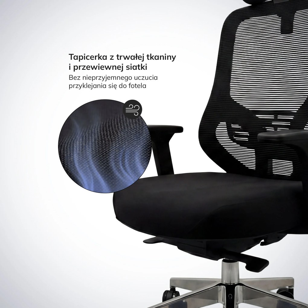 Fotel biurowy ergonomiczny z siatką czarny: AXIS