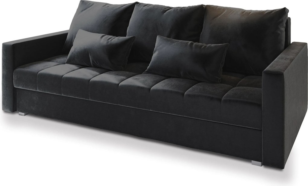 Masseno Sofa SIRO z funkcją spania i pojemnikiem na pościel, Rozkładana sofa - Czarny, KRONOS 07