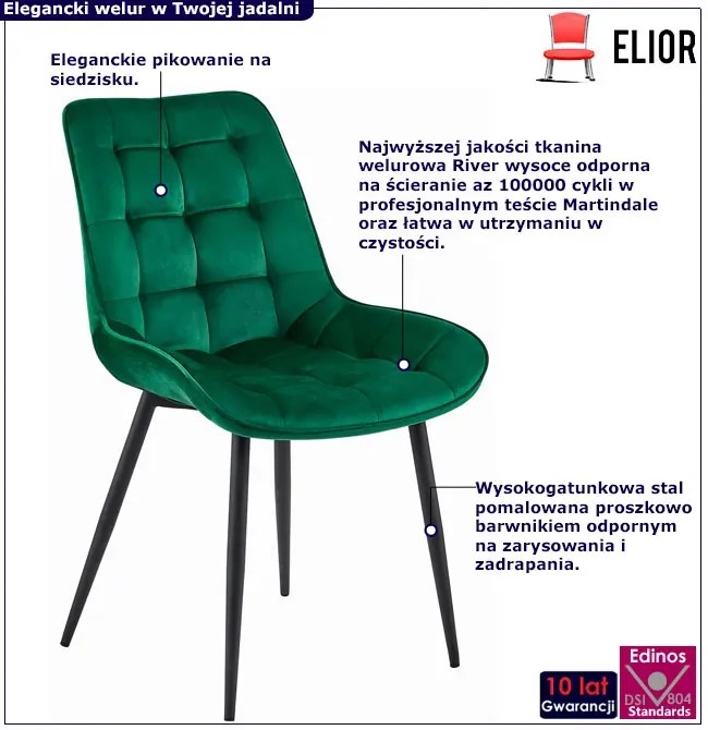 Ciemnozielone pikowane krzesło z czarnymi nogami A3-T18