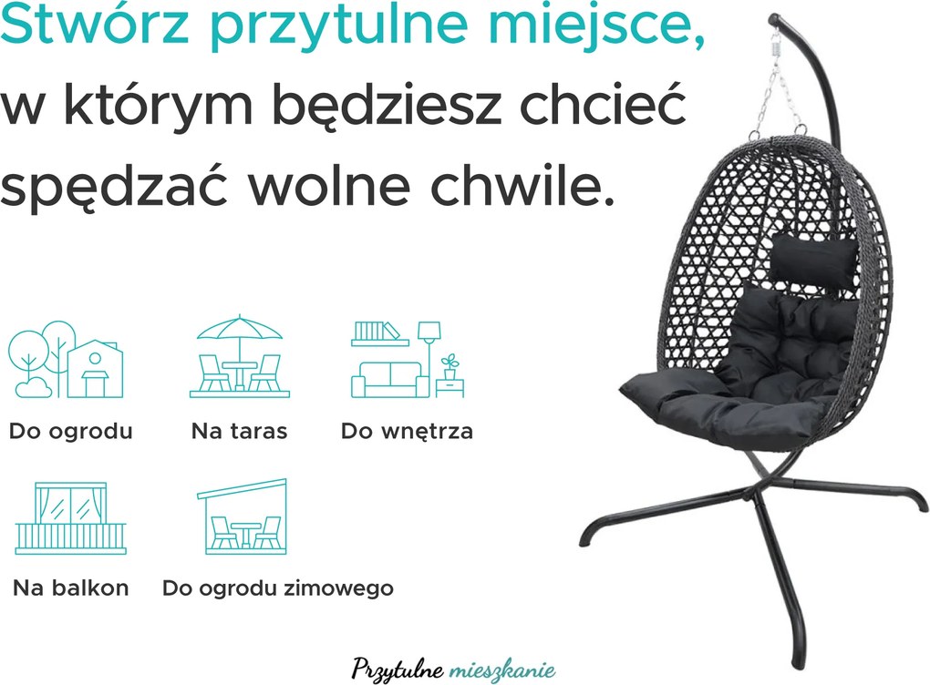 Wiszący fotel MOLINE z czarnym stojakiem, beżowy
