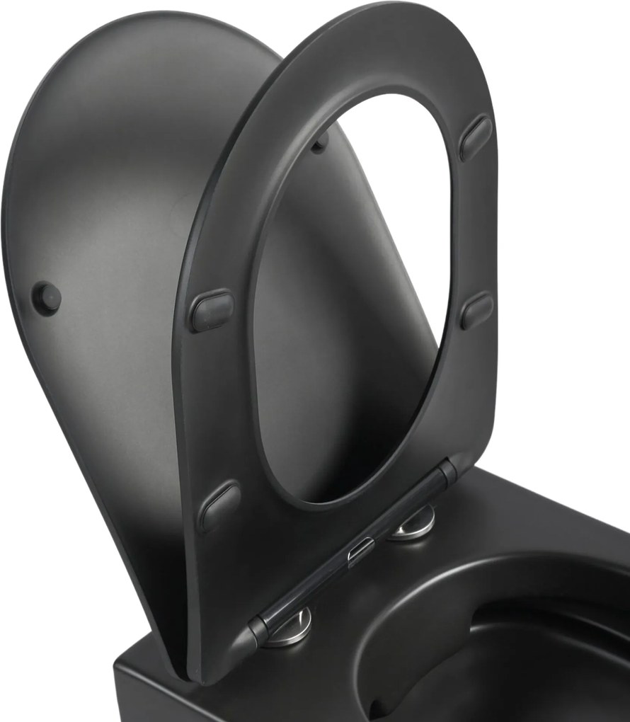 Miska WC wisząca bezkołnierzowa czarna matowa DECOS Black Matt MINI z deską wolnoopadającą typu Slim