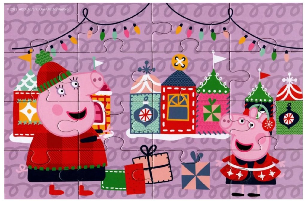 Puzzle dla dzieci 4 w 1 ŚWINKA PEPPA i Świąteczny Nastrój, 19x29 cm