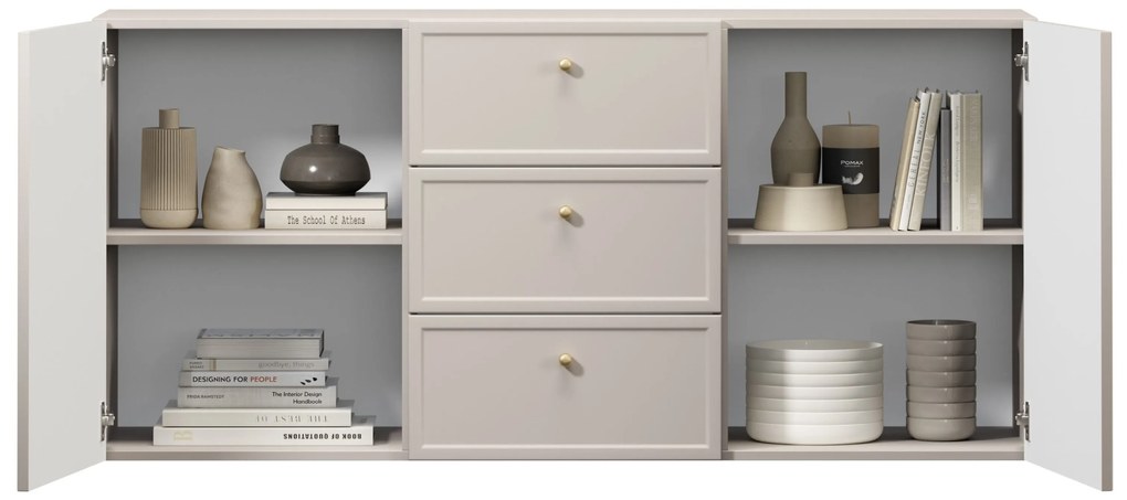 Komoda wisząca Lorini 150 cm z szufladami - kaszmir / złote uchwyty