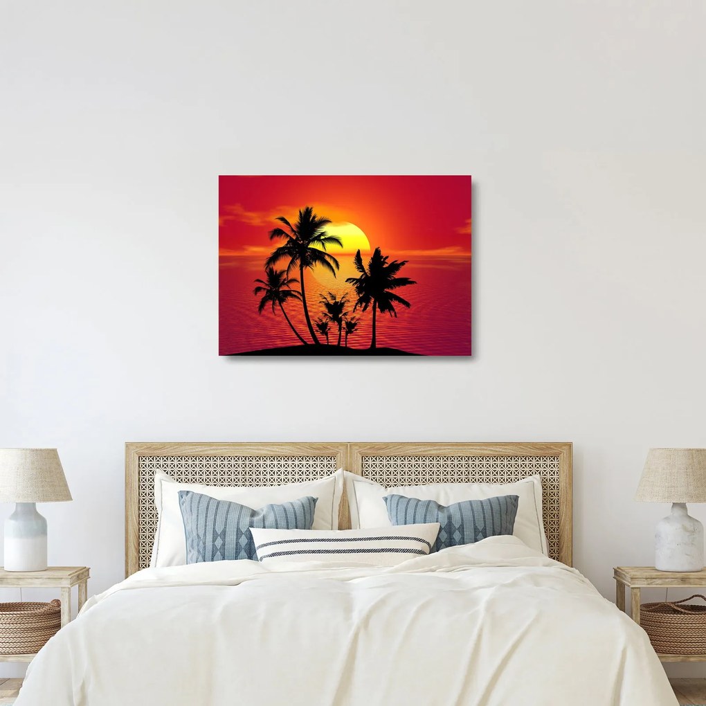 Obraz na szkle sylwetki wyspy z palmami (70x50 cm)