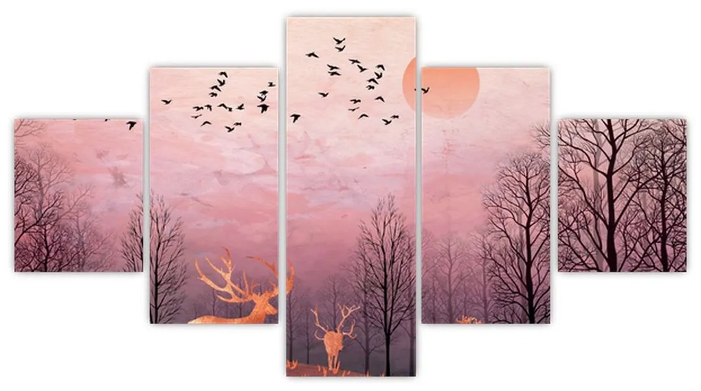 Zdjęcie - Jeleń w blasku zachodzącego słońca (125x70 cm)