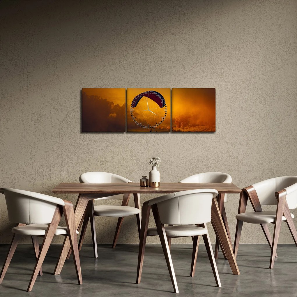 Obraz spadochroniarza o zachodzie słońca (z zegarem) (90x30 cm)