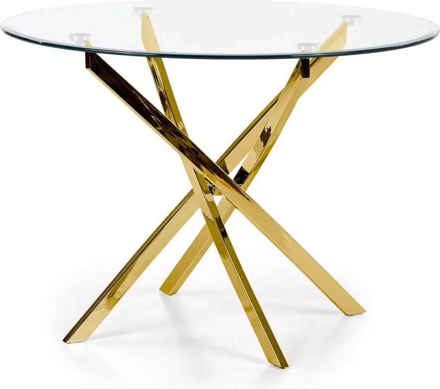 Szklany stół w stylu glamur Raymond na złotych nogach