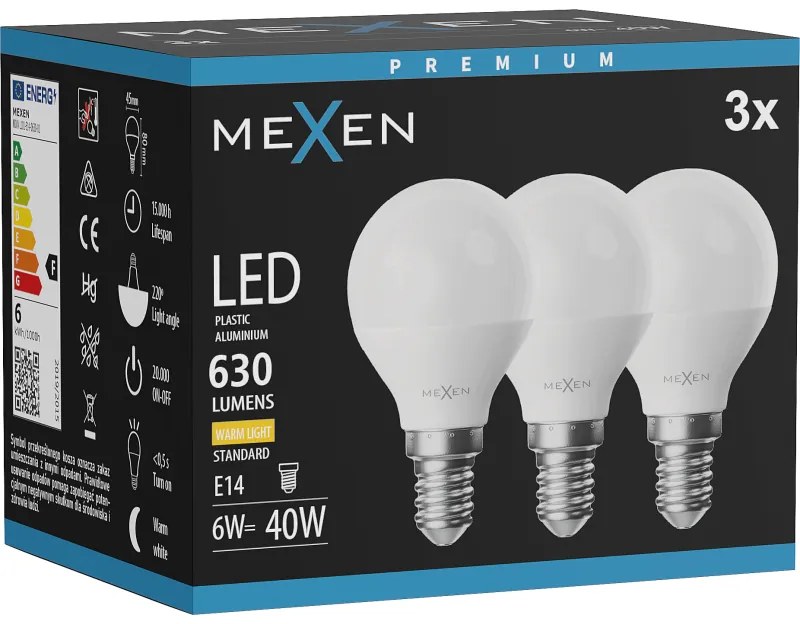 Mexen Nova 3x żarówka LED E14, G45, 6W, Ciepła - 3000K, 630 lm - L101-E14-0630-01x03