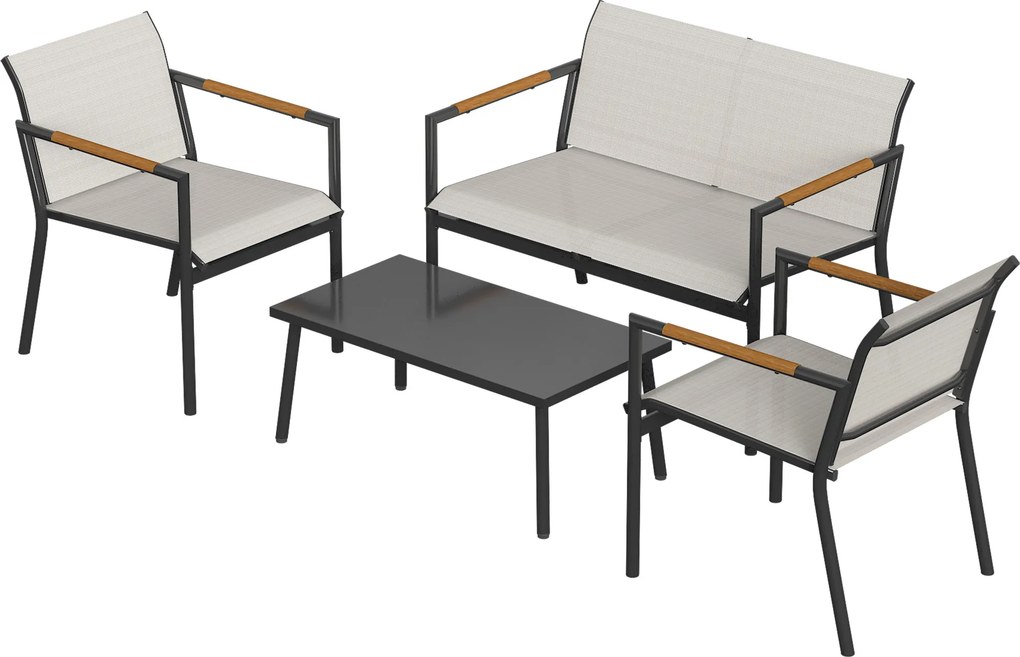 Outsunny Zestaw mebli ogrodowych 4 osobowy sofa dwuosobowa fotele stół metalowy na taras balkon ogród | Aosom PL