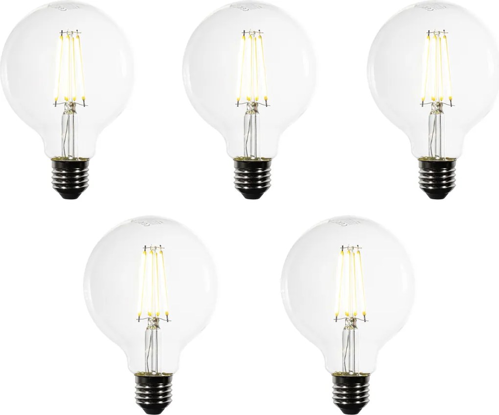 Zestaw 5 żarówek LED E27 G95 z przezroczystym żarnikiem 3,8W 806 lm 3000K