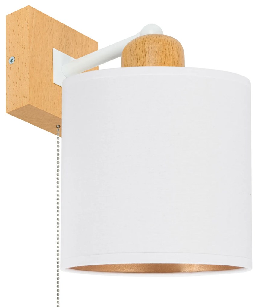 Biały kinkiet LED CL-SHWD-WE10x10BU-WE jednopunktowy z litego drewna z