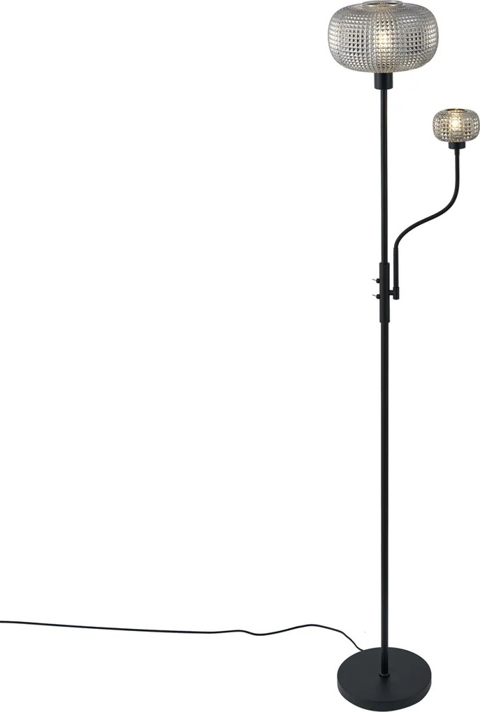 Inteligentna lampa podłogowa czarna z przydymionym szkłem 2-źródła światła z WiFi - Brianna