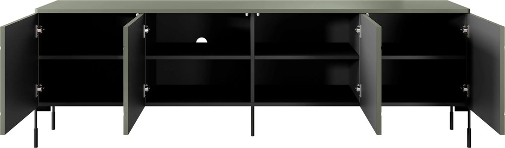 Szafka RTV Sonatia 200 cm czterodrzwiowa na metalowych nogach - oliwka