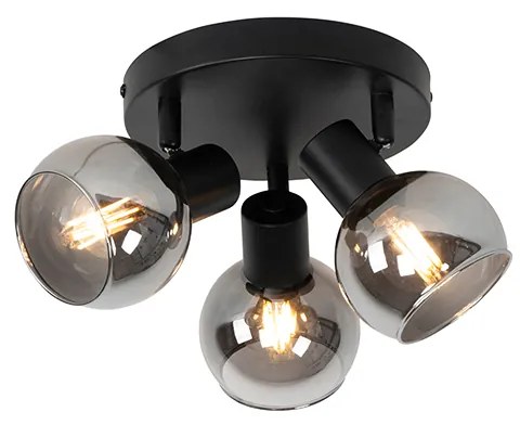 Plafon art deco czarny przydymione szkło 3-źródła światła - Vidro