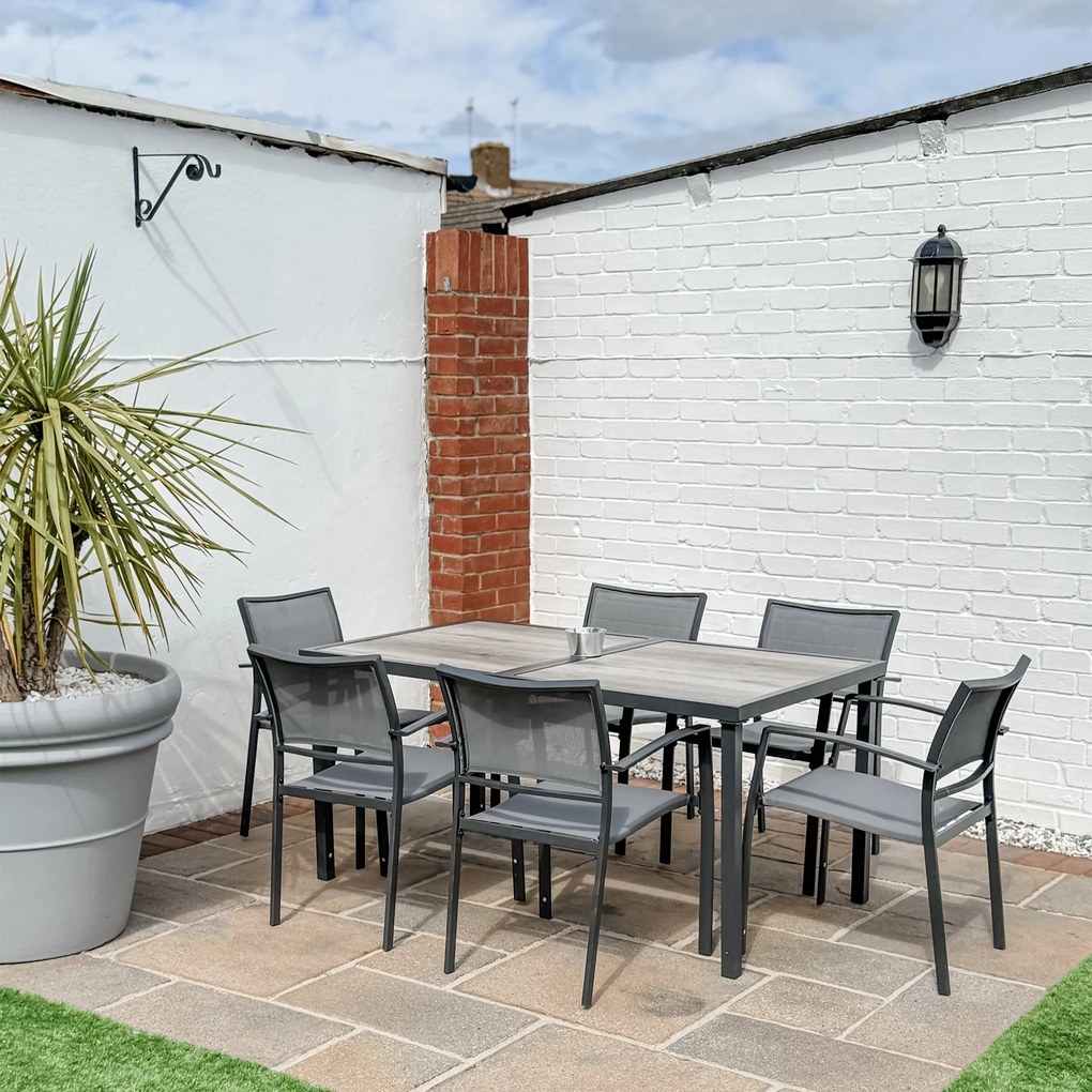 Outsunny Zestaw mebli ogrodowych, stół i 6 krzeseł, 150 x 87 x 72 cm, szary | Aosom PL