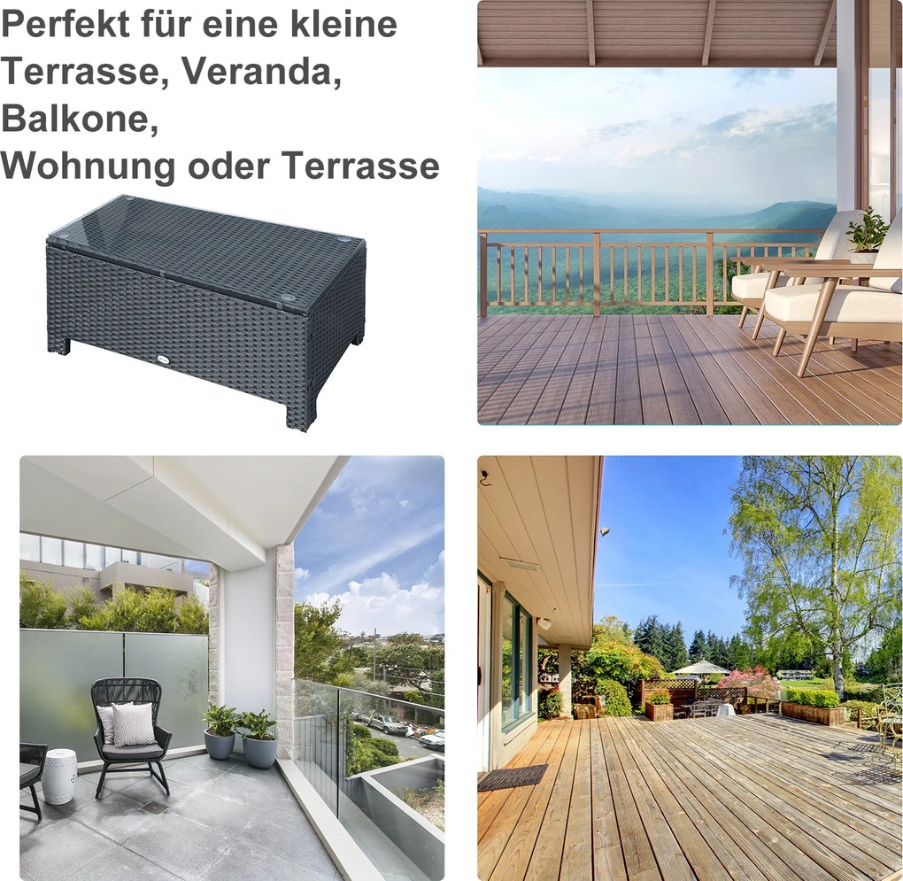 Outsunny Stolik Boczny Ogrodowy z Technorattanu Czarny Praktyczny Design 85x50x39cm | Aosom PL