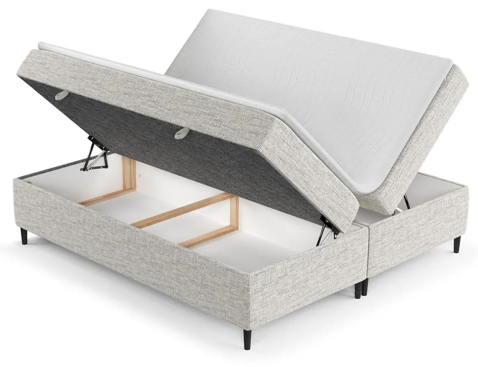 Jasnoszare łóżko boxspring ze schowkiem 180x200 cm Araya – Maison de Rêve