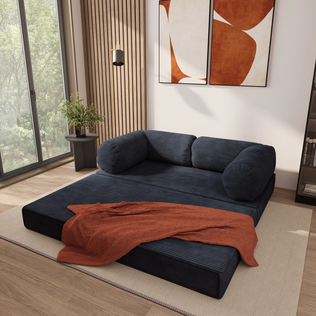 Masseno Sofa piankowa ALVIO z funkcją spania, Kanapa z pianki do salonu, Bezmontażowa, Tkanina sztruksowa – Czarny POSO 135