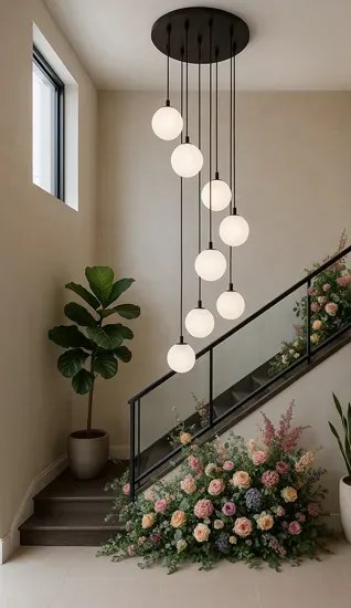 Wisząca lampa ze szklanymi kloszami beżowa F5-E97