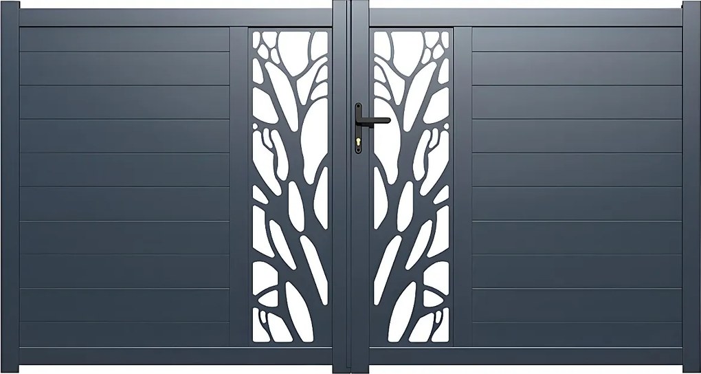 Skrzydłowa, pół-perforowana aluminiowa brama elektryczna z wzorem Dł.350 x Wys.179 cm w zestawie LABRIT II