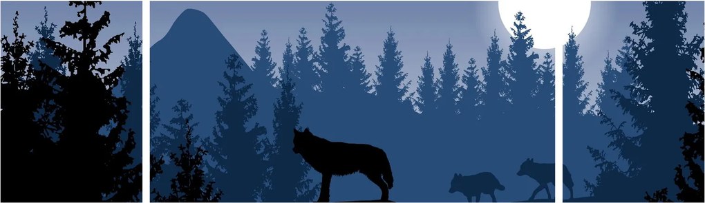 Obraz - Wataha wilków pod księżycem w pełni (170x50 cm)