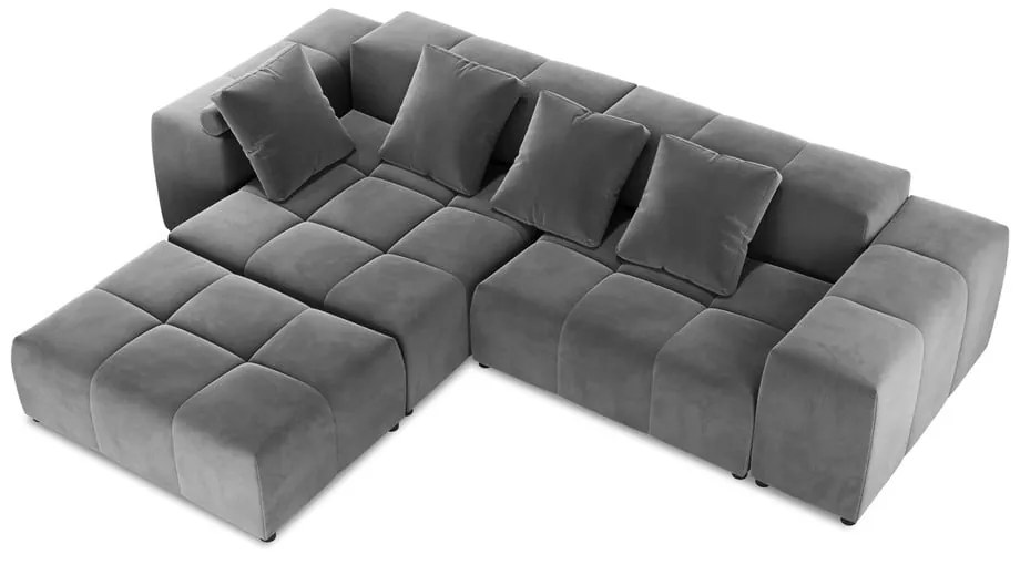 Szary aksamitny narożnik (róg zmienny) Rome Velvet – Cosmopolitan Design
