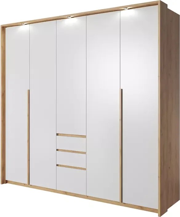 Zestaw sypialniany Gino – łóżko 160x200, komoda i szafa w kolorze biały / dąb craft złoty