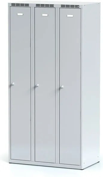 Alfa 3 Metalowa szafka ubraniowa S6, 3-drzwiowa, 1800 x 900 x 500 mm, zamek obrotowy, drzwi szare