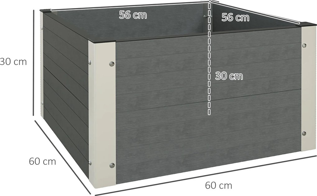 Outsunny Grządka ogrodowa ziołowa, odporna na warunki atmosferyczne, z otwartym dnem, 60 x 60 x 30 cm, ciemnoszara