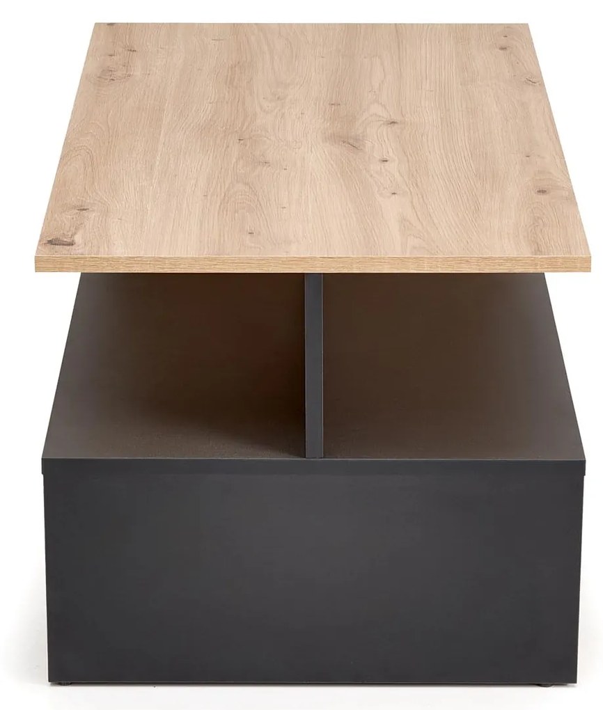 Prostokątna ława dąb artisan/czarny do salonu z półką 90/51/43 IVA