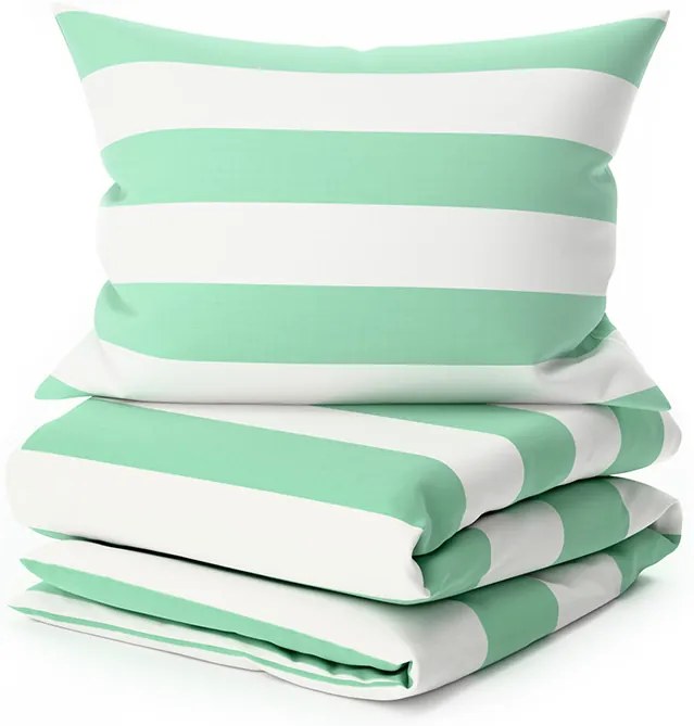 PrzytulneMieszkanie.pl PrzytulneMieszkanie.pl Pościel bawełniana STRIPES biało-zielona Rozmiar pościeli: 2 szt 70 x 90 cm | 200 x 220 cm