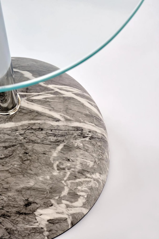 Okrągła mała ława, szklany blat, popielaty marmur/szkło 40/51 ARIANA