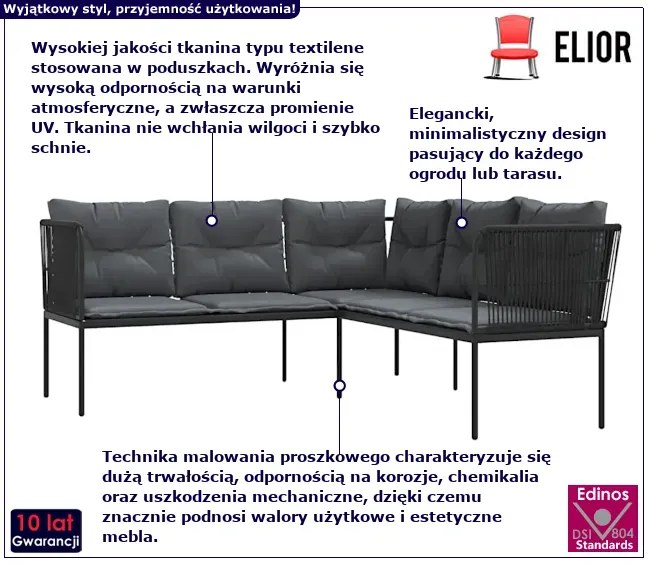 Narożna sofa ogrodowa czarna - Brenno