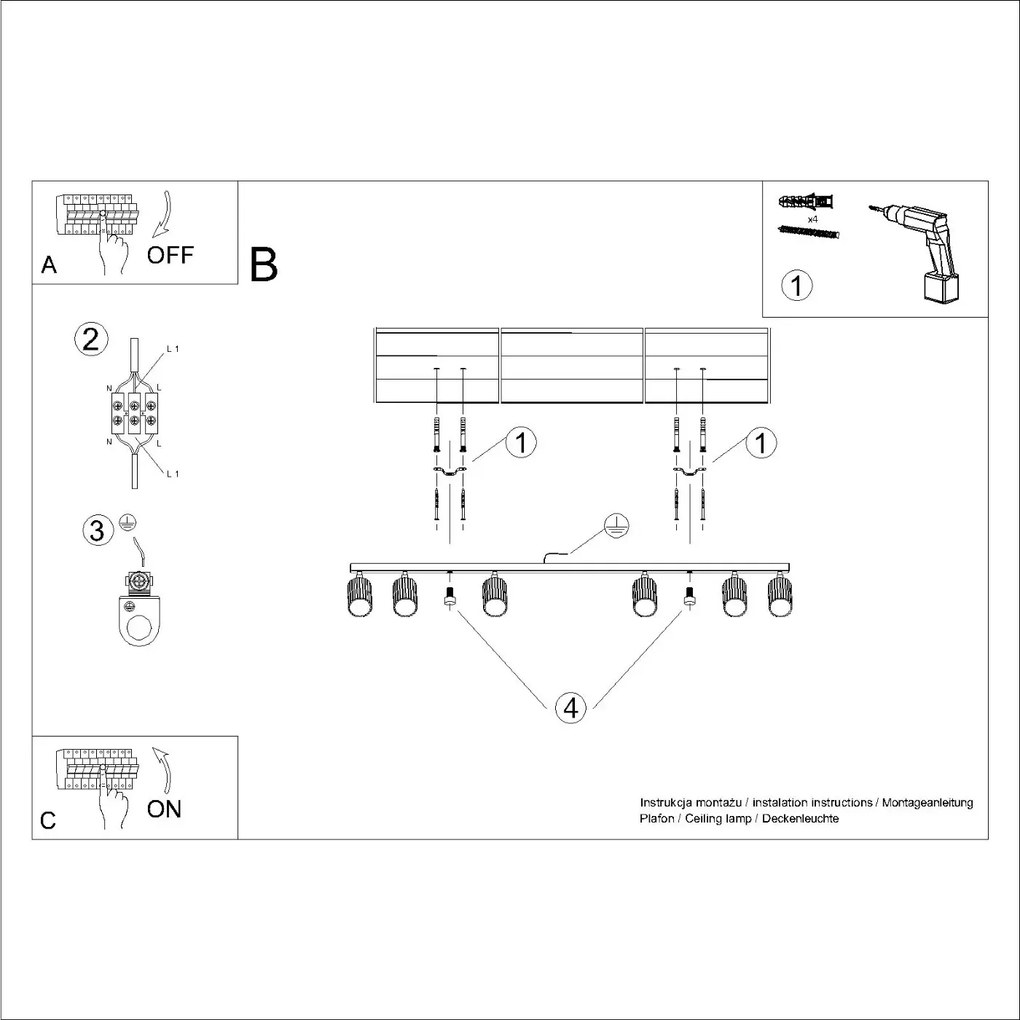 Listwa oświetleniowa 6-punktowa KARBON 6L biała ryflowana SOLLUX LIGHTING