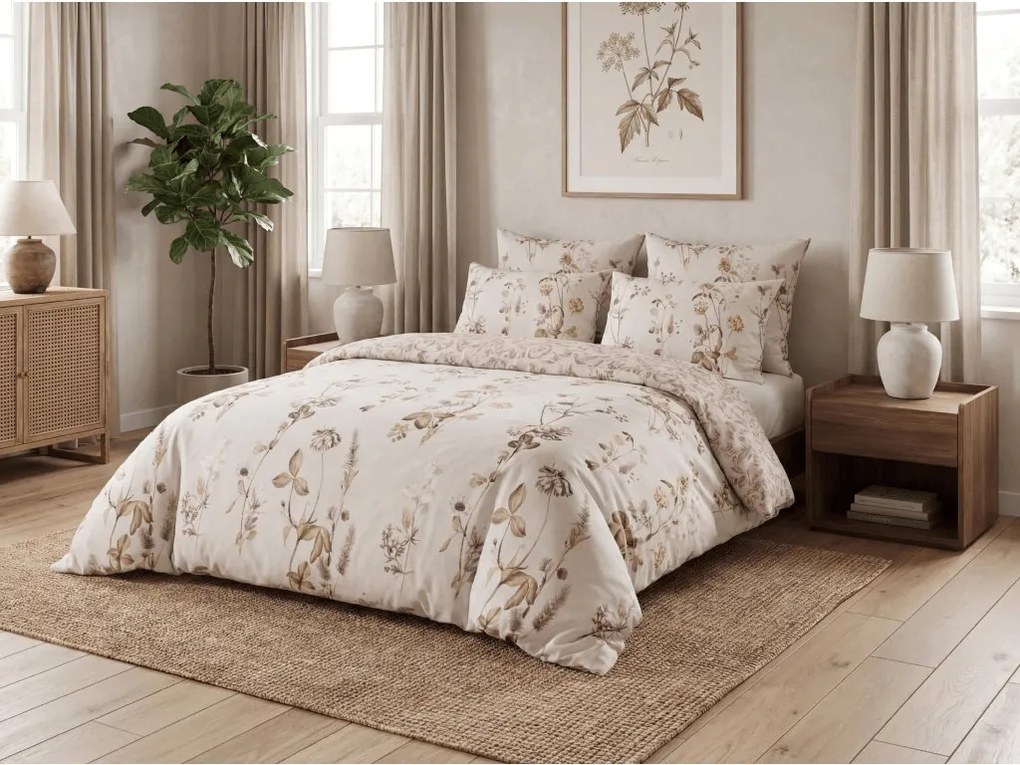 PrzytulneMieszkanie.pl PrzytulneMieszkanie.pl Pościel z mikroflanelu z mikrofibry BOTANIQUE beżowo-różowa Rozmiar pościeli: 70 x 90 cm | 140 x 200 cm