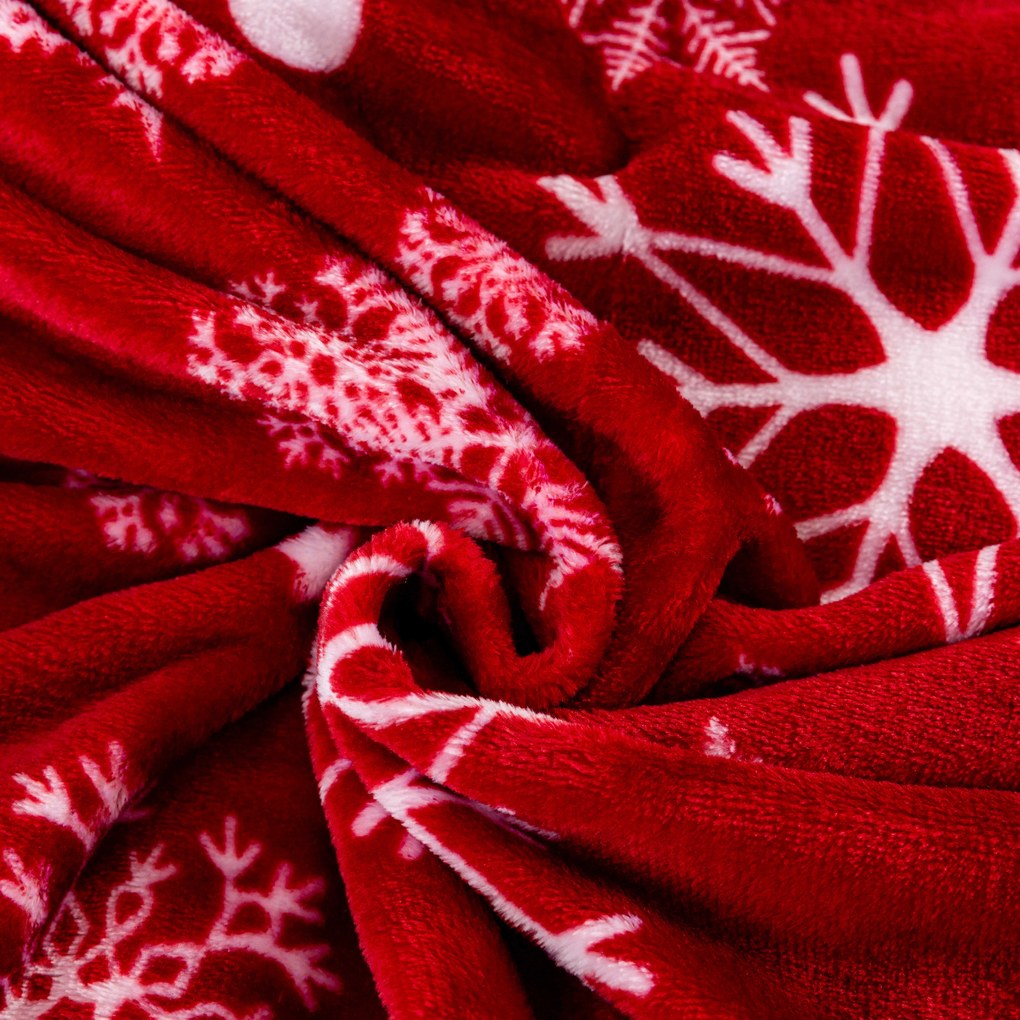 Czerwony świąteczny mikropluszowy koc SNOWFALL Rozmiar: 150 x 200 cm
