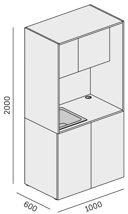 PLAN Kuchnia biurowa NIKA ze zlewem i kranem 1000 x 600 x 2000 mm, grafit, lewo