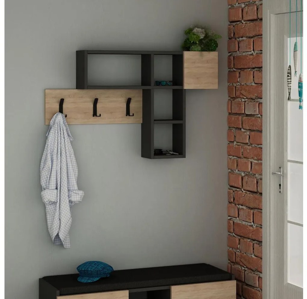 Wieszak ścienny z półką GAME 61x99,5 cm beżowy/antracyt